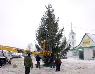 На площади перед поселковой администрацией уже установили новогоднюю красавицу